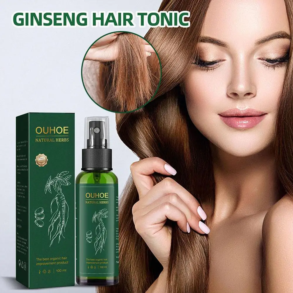 100ml Ginseng Hair Serum For Men Women Nourishes Scalp Strengthen Root Repair Damaged Hair Herbal Hair Care Spray 4