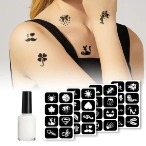 Reusable Temporary Tattoo Set with Body Glue, Multipurpose Stencil Kit for Glitter, Body Adhesive for Eyes, Face, Skin, Carnival 1