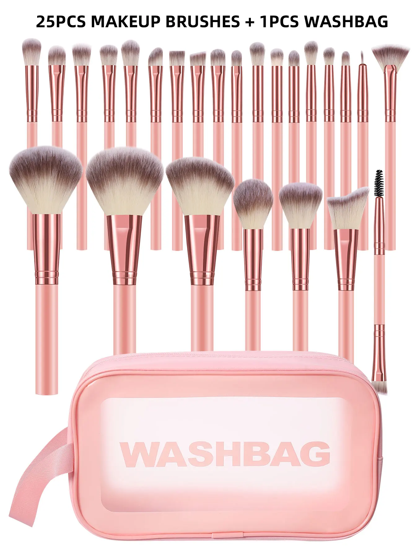 50PCS Makeup Tools:1PC cosmetic bag+25PCS Makeup brush set+9PCS Makeup Sponges+9PCS Powder Puffs+6PCS Makeup Tools 3