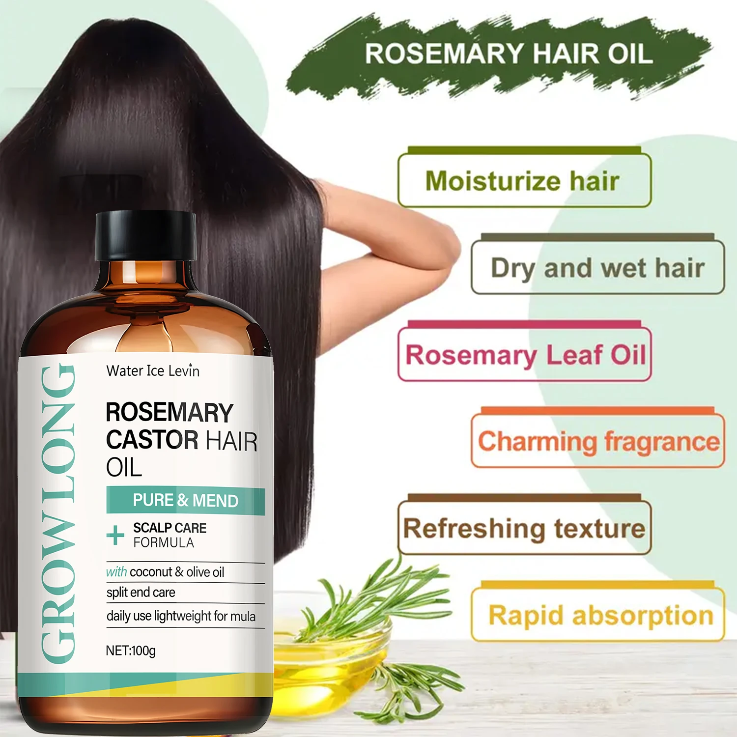 Rosemary Castor Hair Oil - Scalp Care & Split End Repair, Coconut Olive Oil Lightweight Blend, Winter Therapy 6