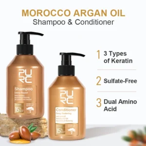 PURC Morocco Argan Oil Shampoo Conditioner Set Smoothing Nourishing Repair Damaged Frizz Hair Scalp Treatment Hair Care 1