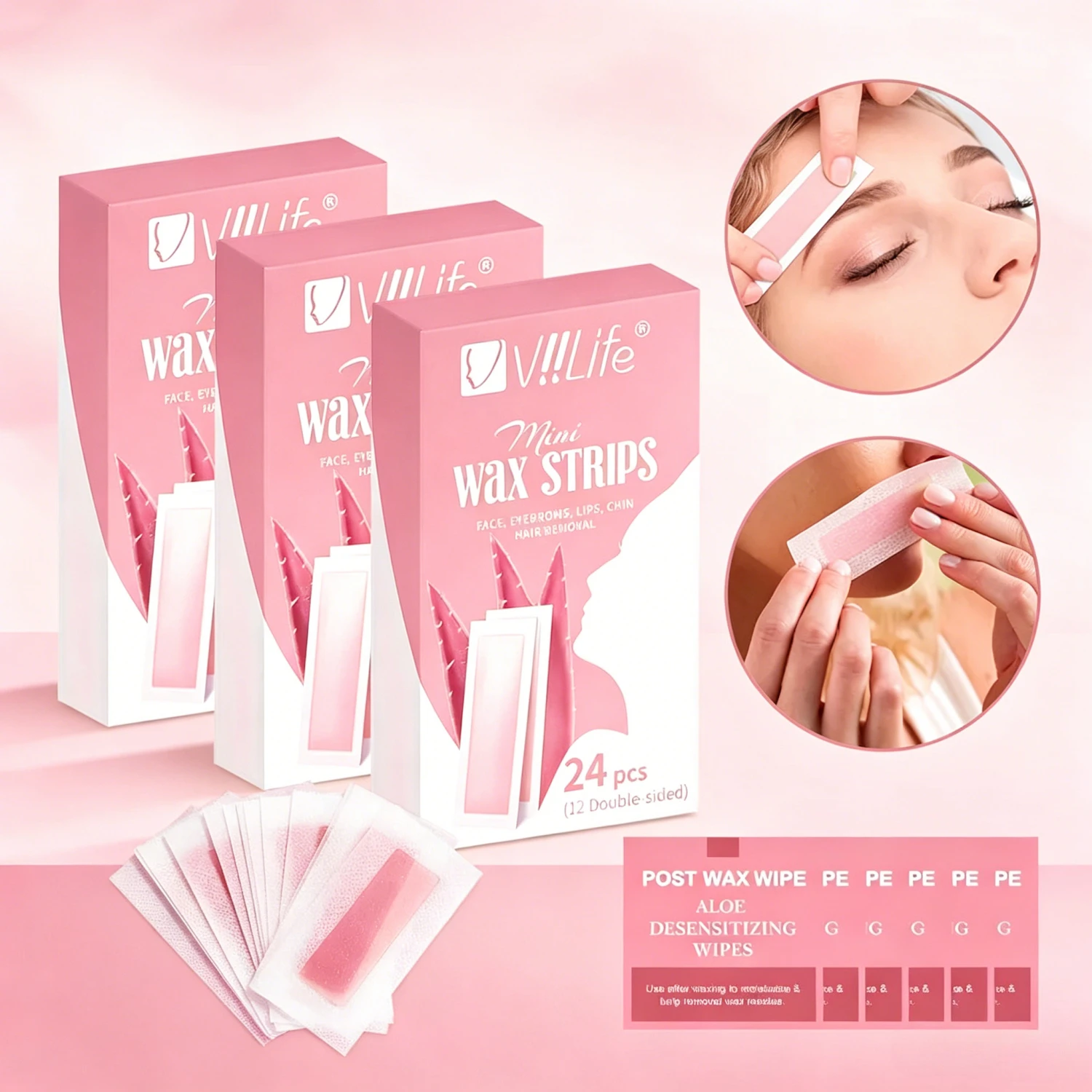 Painless Fast Hair Removal Wax Strips Waxing Wipe Sticker Professional Facial Body Leg Lip Hairs Remove Wax Paper Women Men Use 3