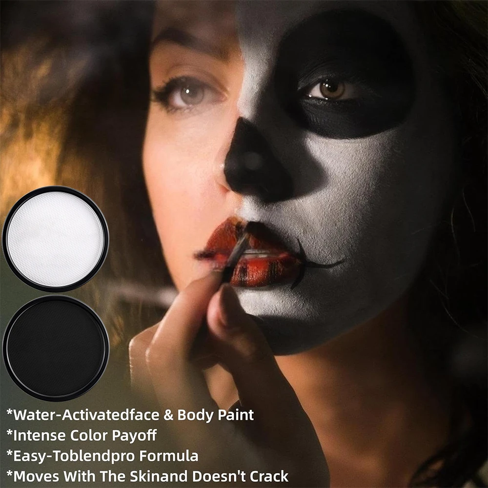 Black White Red 30G Monochromatic Water Solubility Body Makeup Face Paint with Brushes for Halloween Christmas Masquerade Party 5
