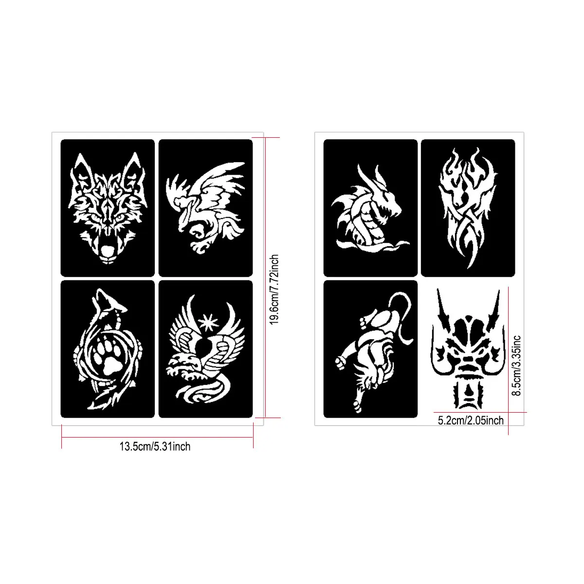 Animal Pattern Henna Tattoo Stencils Kit: 48 Pieces Temporary Tattoo Stencils for Face and Body Art -12 Sheets Tattoo Templates 3
