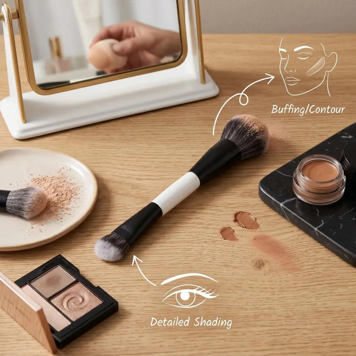 2 In 1 Foundation Blush Dual Ended Makeup Brush Soft Fluffy Facial Cosmetic Tool 6