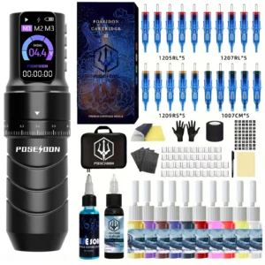 POSEIDON Tattoo Kit Professional Tattoo Pen Kit For Permanent Makeup Tattoo Machine Kit Wireless Power Supply Tattoo Gun Kit 1