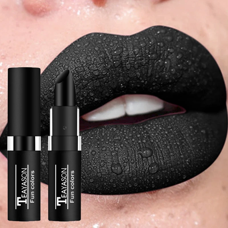 Punk Dark Wine Red Lipsticks Waterproof Easy To Color Makeup Sexy Red Lipstick Matte White Black Lip Gloss Facial Body Painting 5