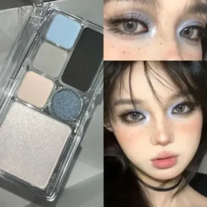 6 Colors Eye Shadow Palette Punk Smoky Black Glitter Pearly Eyeshadow Palette Korean Shiny Blue Eyeshadow Contour Blush Makeup 1