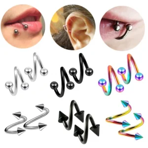 2pc/set Surgical Steel Spiral Twisted Lip Ring Nose Rings 16 Gauge Ear Cartilage Helix Piercing Body Accessories Jewelry Gift 1