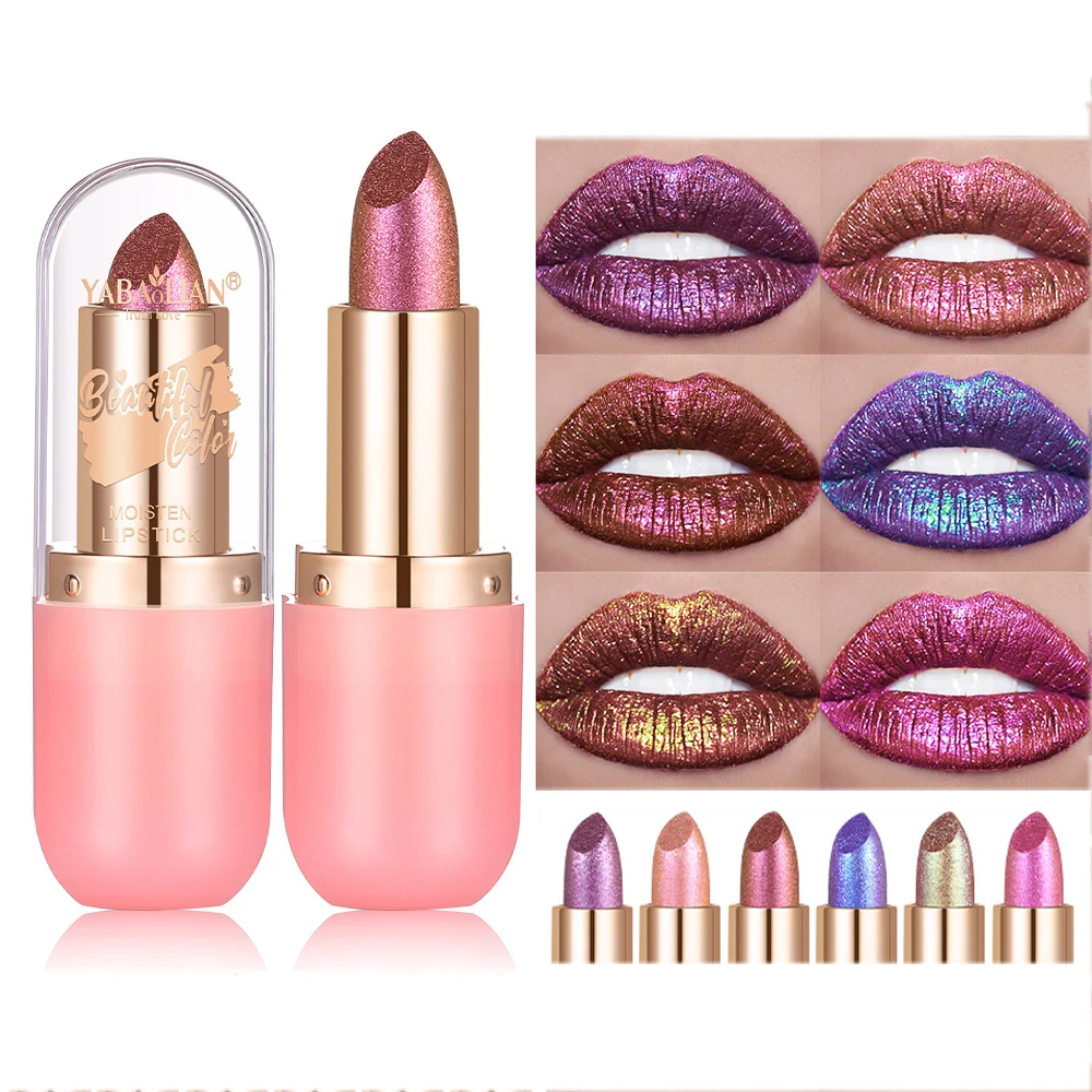 Metallic Violet Chameleon Lipstick Color Changing Matte Glitter Diamond Lipstick Waterproof Pearl Shine Lip Gloss Sexy Makeup 2