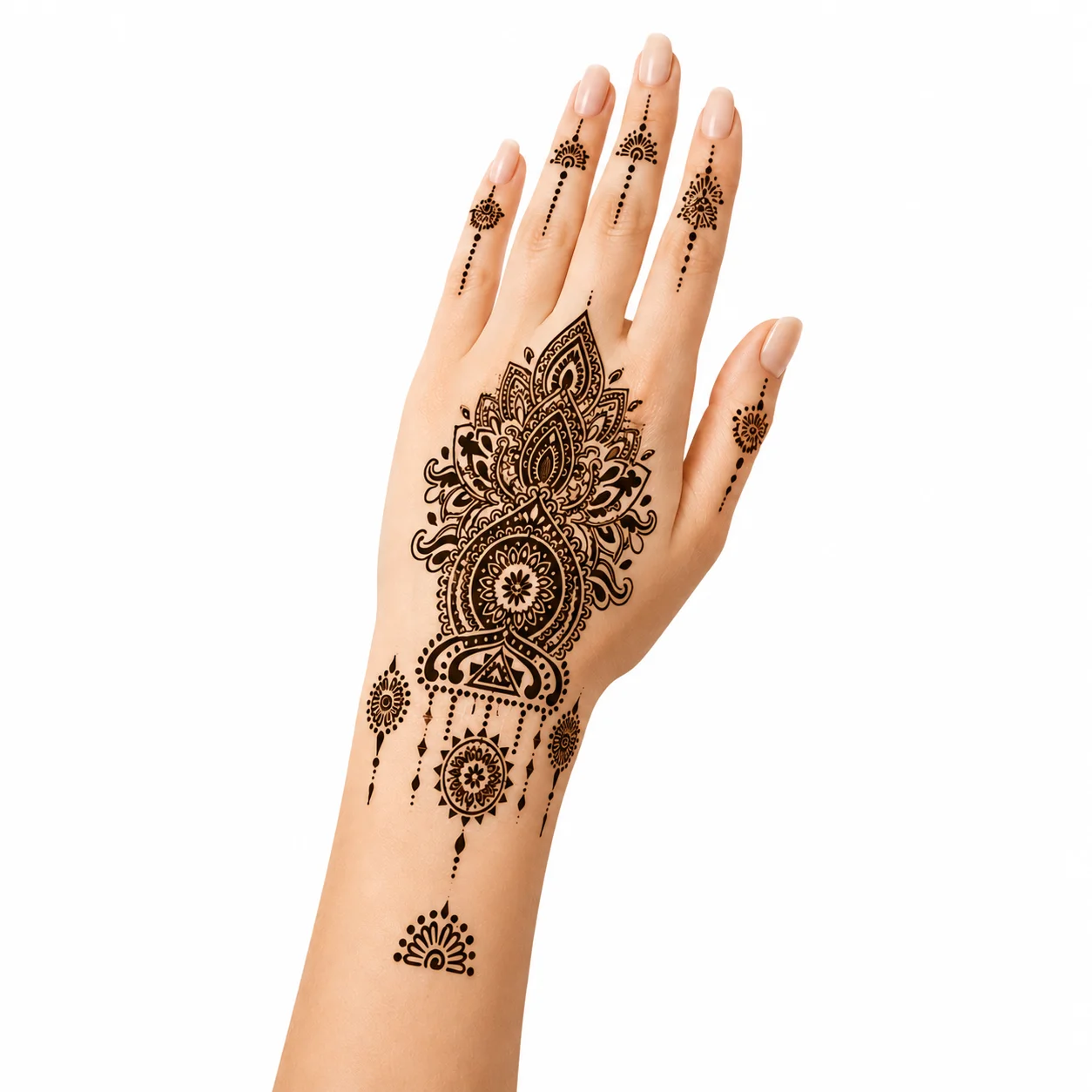 2 Pcs Henna Tattoo Stencils for Hands – Temporary Indian Arabian Hand Design, Left & Right Hand Templates 2