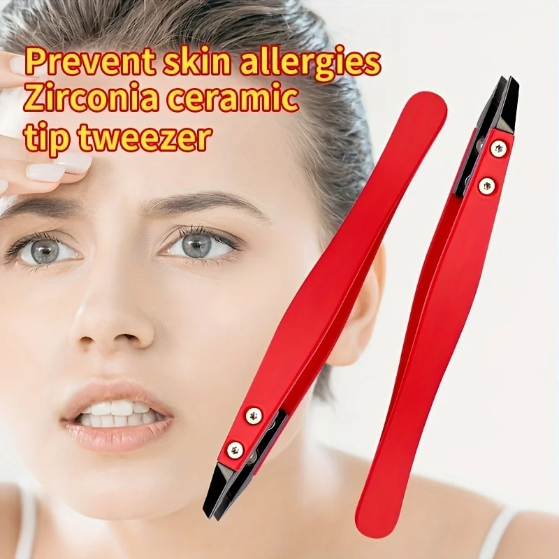 Zirconia Ceramic Pointed Tweezers Stainless Steel Tweezers with Slanted Tips Edges Eyebrows Beards Hair Eyelash Tweezers 6
