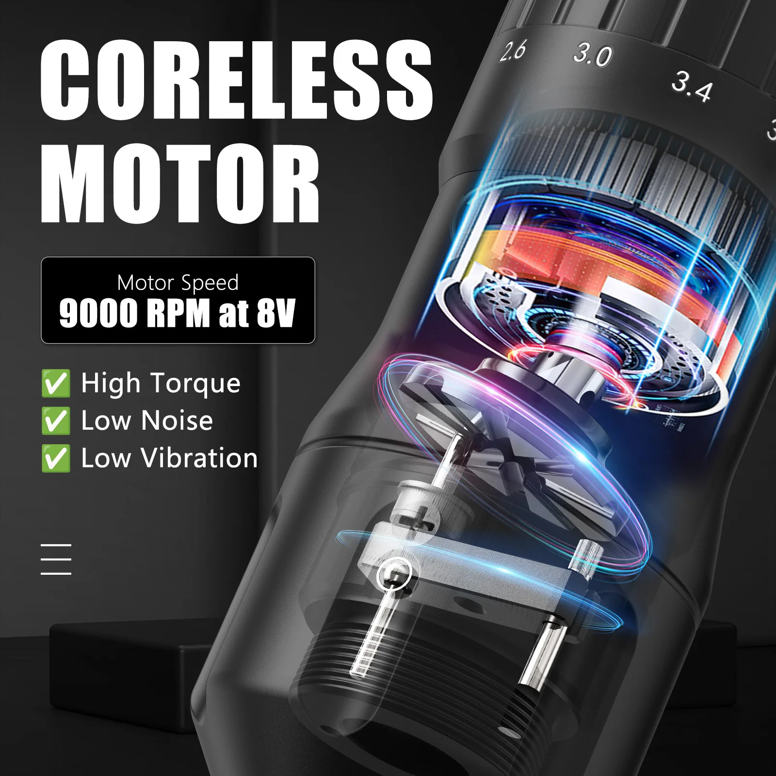 XNET Gear370 Wireless Tattoo Machine Full Kit 7 Strokes Coreless Motor 1600mAh Battery Tattoo Pen Set For Beginners For Body Art 4