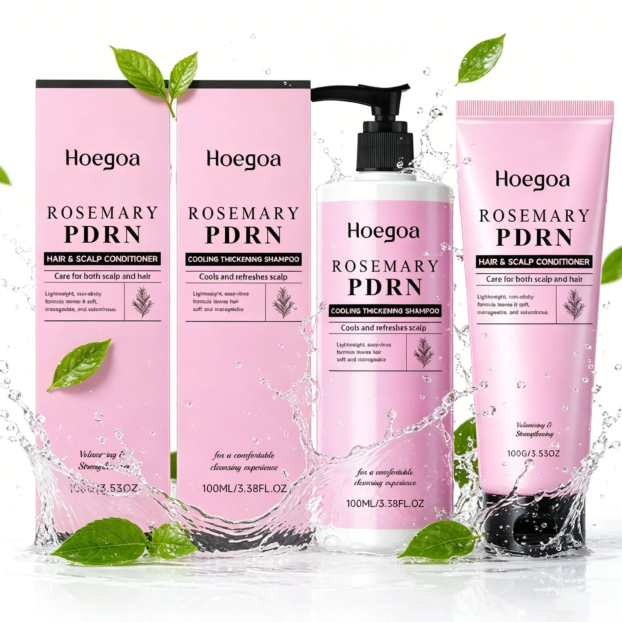 HOEGOA Rosemary Shampoo Conditioner Cleans Scalp Refreshing Oil Controlling Thickening Volumizing Hair Repairs Dry Hair Care Kit 5