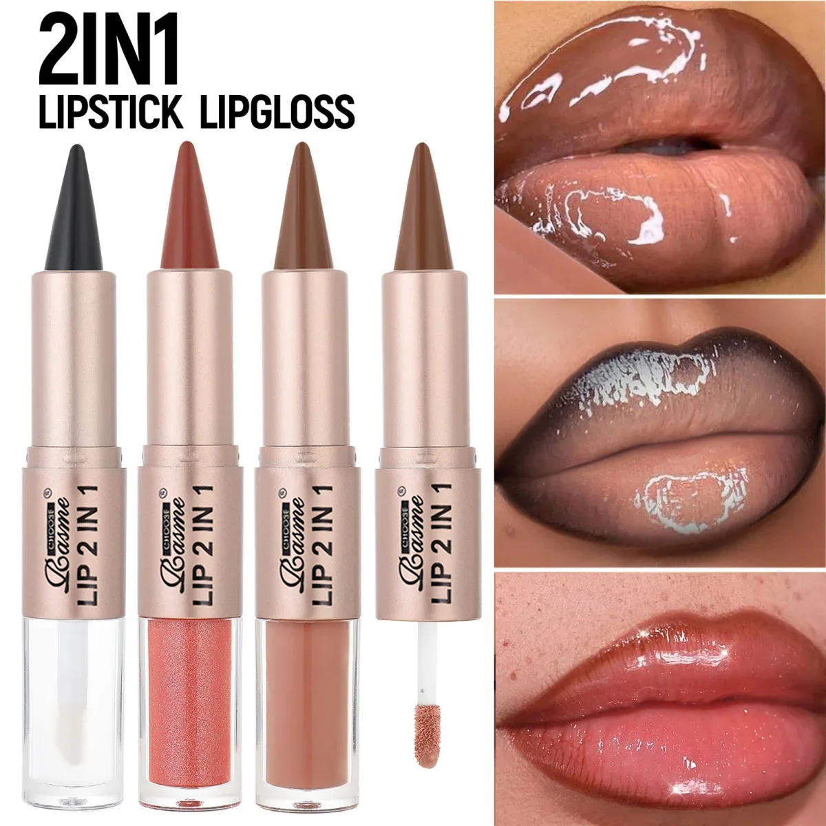 2IN1 Tapered Gradient Lipliner Pen Nude Brown Mirror Glass Lip Gloss Matte Lip Liner Waterproof Lip Contour Non Stick Makeup 2