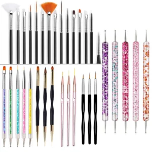 5/20Pcs Nail Art Brush Design Tip Painting Drawing Carving Dotting Pen FlatFan Liner Acrylic Gel UV Polish Manicure Tools 1