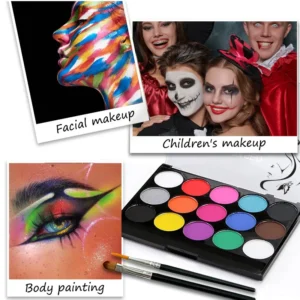 15 Color Water-Soluble Body Paint Palette Set Cosmetic,Safe,Non-toxic Fluorescent & Matte Halloween Makeup Face Painting Cosplay 1