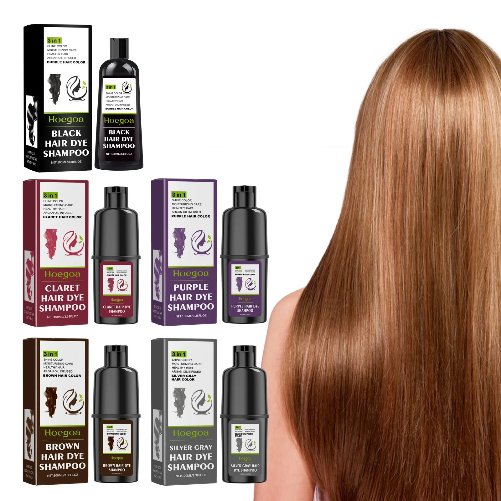 3 In 1 Hair Coloring Shampoo Natural Nourish Black Purple Hair Dye For Men Women Non Irritating Repair Fashion Hair Styling Tool 4