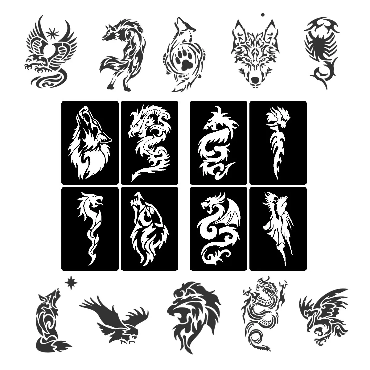 Animal Pattern Henna Tattoo Stencils Kit: 48 Pieces Temporary Tattoo Stencils for Face and Body Art -12 Sheets Tattoo Templates 5
