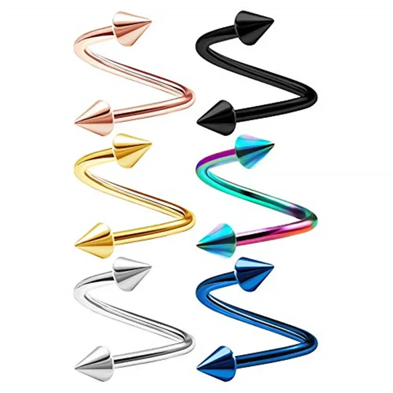 2pc/set Surgical Steel Spiral Twisted Lip Ring Nose Rings 16 Gauge Ear Cartilage Helix Piercing Body Accessories Jewelry Gift 3