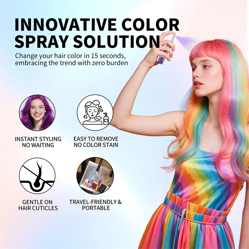 Halloween Hair Color Spray Disposable Hair Dye Spray DIY One-Time Hair Color Liquid Washable 8 colors Party Hair Styling Spray 6