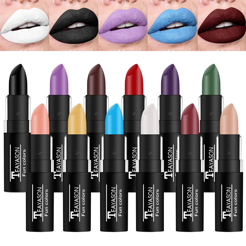 Punk Dark Wine Red Lipsticks Waterproof Easy To Color Makeup Sexy Red Lipstick Matte White Black Lip Gloss Facial Body Painting 6