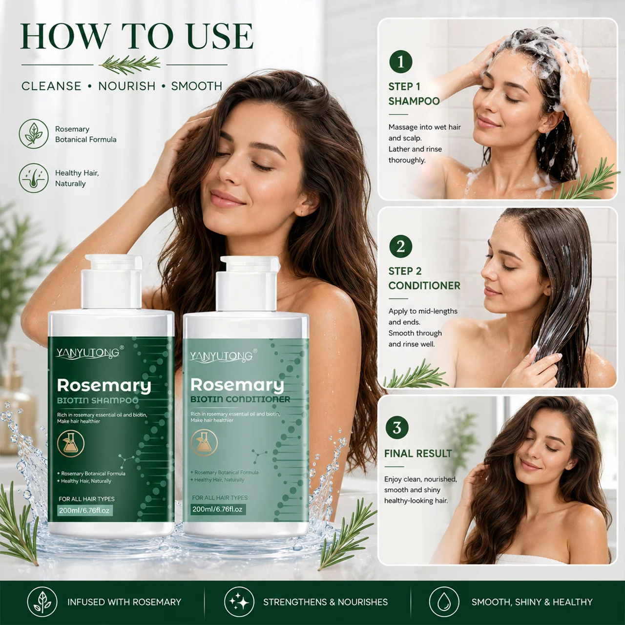 Rosemary shampoo and conditioner set – gentle cleansing, deep moisturizing, and softening effects. 5