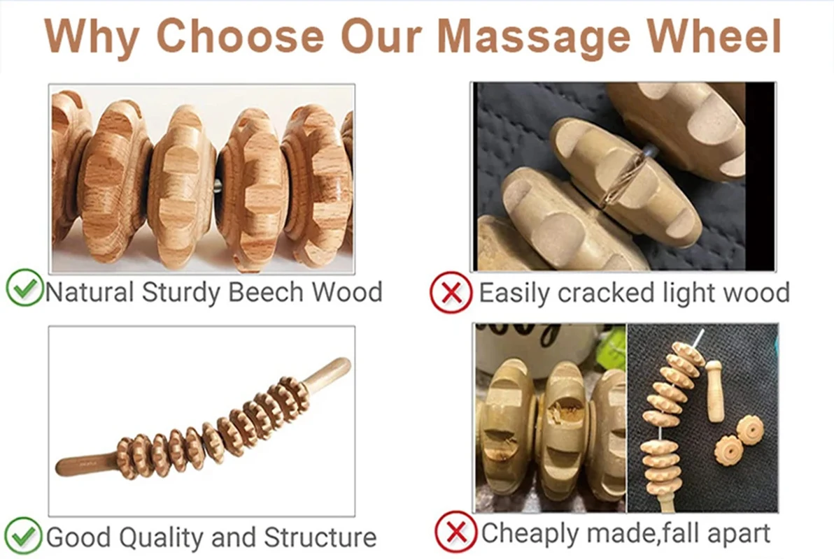 Wooden Roller Massage Stick Handheld Gear Tool 12 Wheel Rolling Tool Bendable Roller Trigger Point Made Of Pure Natural Wood 5