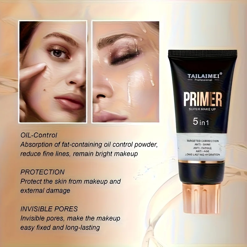 Waterproof Base Transparent Gel Makeup Primer - Full Coverage Matte Foundation With Color Retention, Natural Avocado And Rose Ex 5