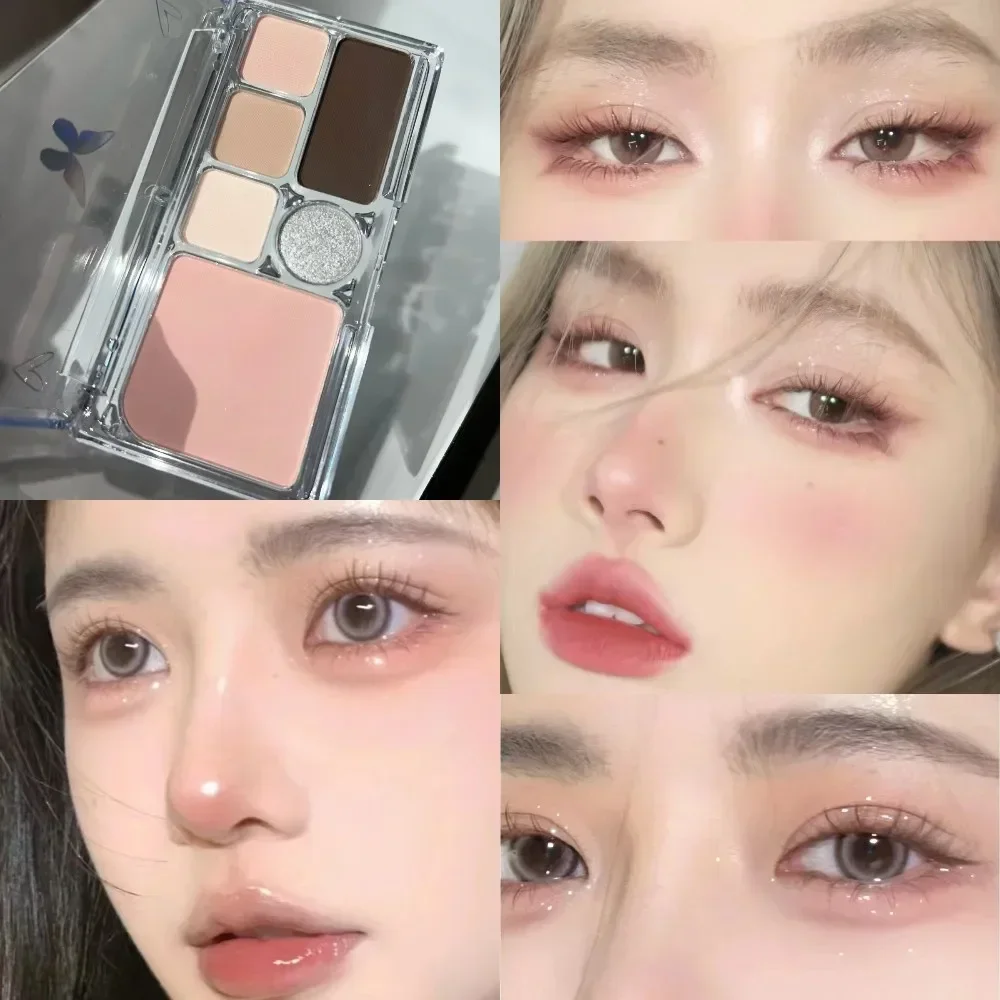 6 Colors Eye Shadow Palette Punk Smoky Black Glitter Pearly Eyeshadow Palette Korean Shiny Blue Eyeshadow Contour Blush Makeup 5