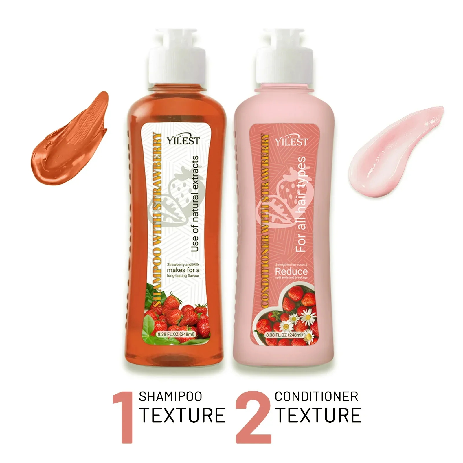 YILEST Shampoo and Conditioner Set for Hair Loss Dry & Damaged Hair Nourishing Care for Soft & Shiny Hair, Strawberry Scent 2