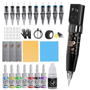Tattoo gun kit, complete tattoo gun set, including 10 tattoo cartridge needles and 7 colors of tattoo ink, suitable for tattoo beginners and tattoo artists 1