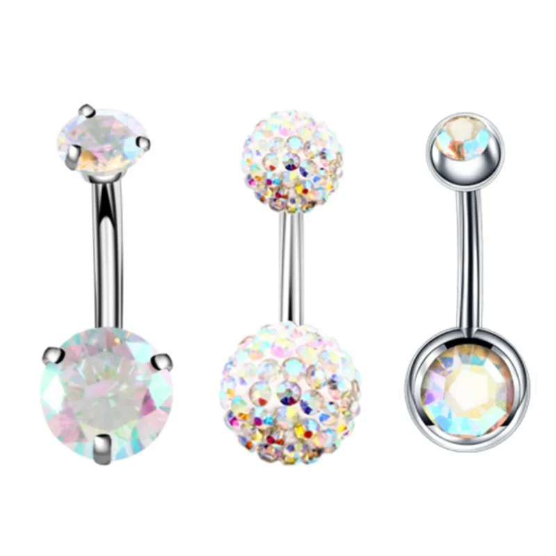 3PCS/Lot Surgical Steel Crystal Belly Button Piercing Set 14G Heart Belly Piercing Pack CZ Navel Ring Set Cute Belly Bar Bulk 5