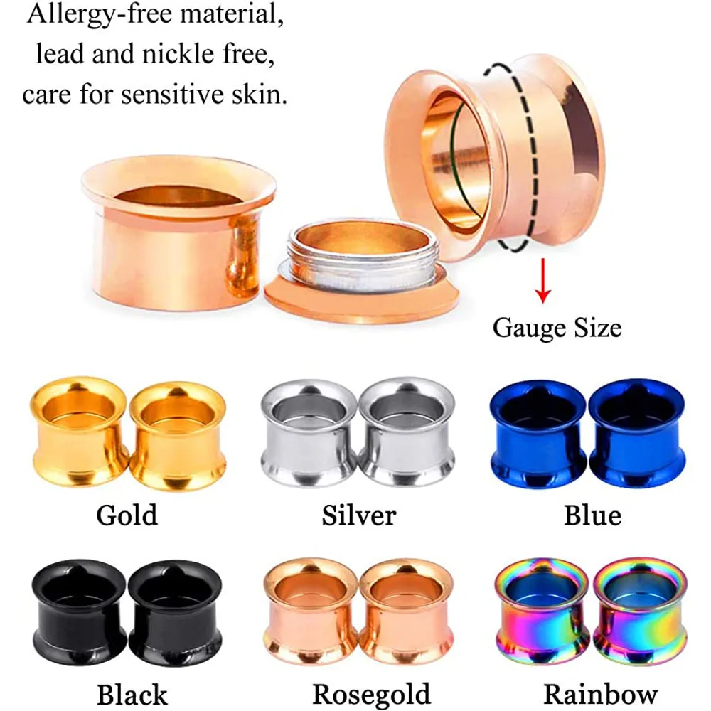 1pc 3mm-20mm Stainless Steel Ear Plugs Tunnels Rose Gold Color Screwed Earrings Expander Earlet Gauges Body Piercings Jewelry 6