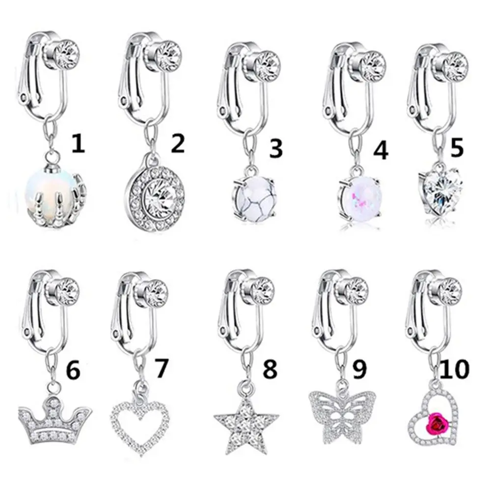 Faux Fake Belly Ring Fake Belly Piercing Non Piercing Umbilical Navel Belly Ring Button Cartilage Clip on Earrings Body Jewelry 5