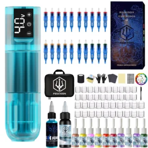 POSEIDON Tattoo Kit Professional Tattoo Pen Kit For Permanent Makeup Tattoo Machine Kit Blue Tattoo Power Supply Tattoo Kit 1