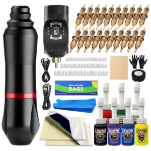 Wireless Tattoo Pen Kit LED Digital Display Wireless Machine Pen 1800mAh with Needles Permanent Makeup Body Kit Tattoo Supplies 1