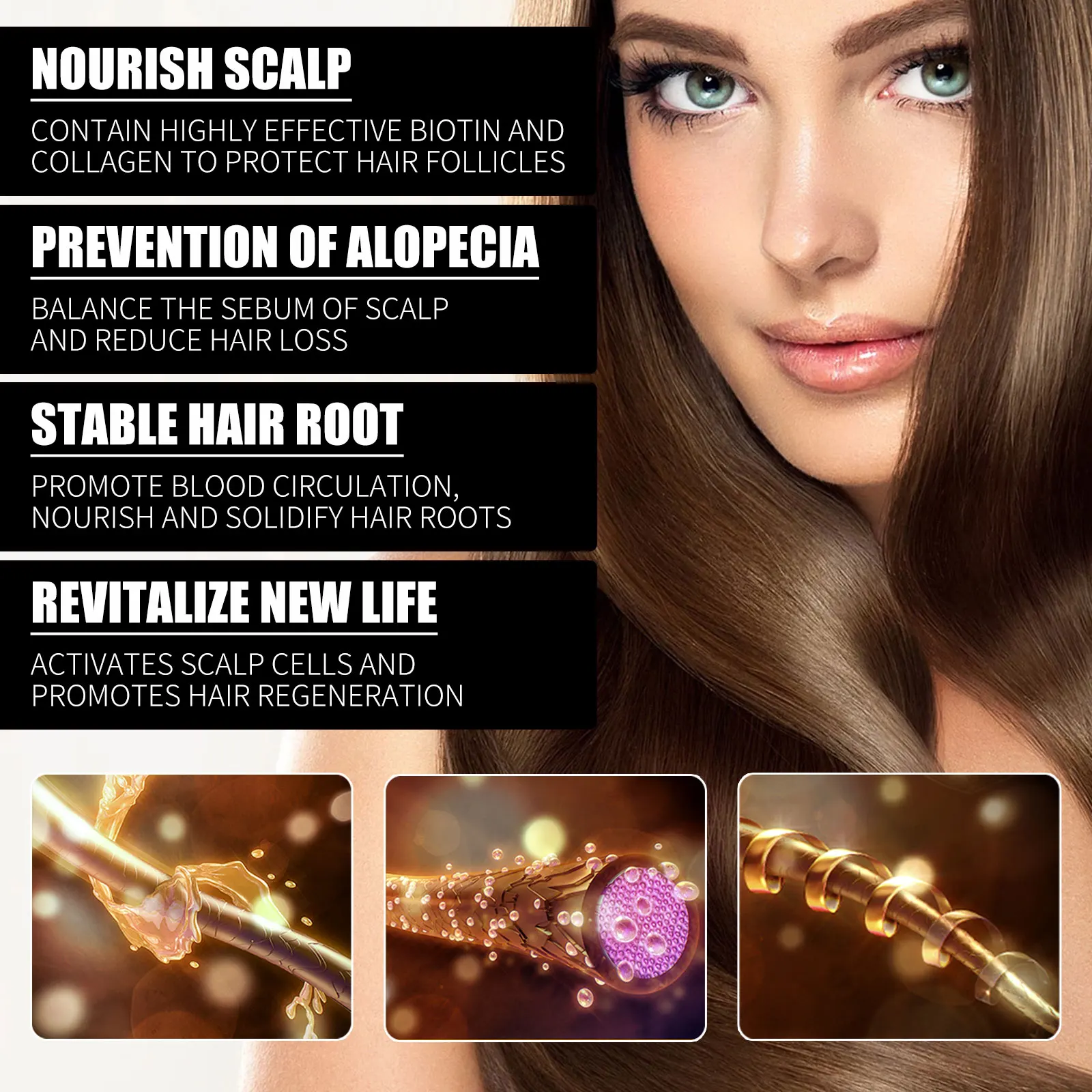Biotin Hair Oil Collagen Scalp Serum Strengthening Treatment Natural Rosemary Ginseng Extract Thicker Volume Care For All Types 3