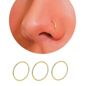 3Pcs 14K Gold Plated Nose Rings Hoops for Women/Men, 22 Gauge 8mm Small Thin Nose Piercing Jewelry,Tiny Septum Cartilage Helix 1