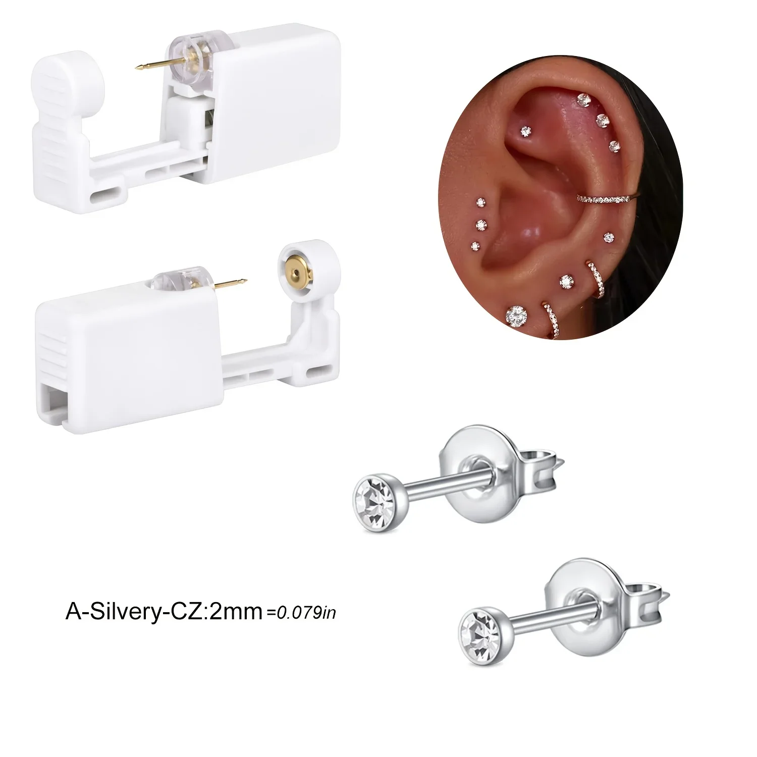 2 sets Ear Piercing Kit Disposable Ear Piercing Gun Kit Self Piercing Gun and Build-in Earrings Stud Ear Piercing Gun 6