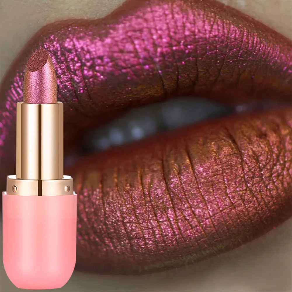 Metallic Violet Chameleon Lipstick Color Changing Matte Glitter Diamond Lipstick Waterproof Pearl Shine Lip Gloss Sexy Makeup 3