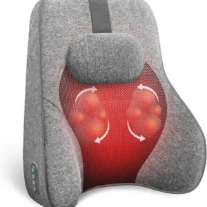 Heated Lumbar Support Pillow with Shiatsu Massage, Memory Foam Back Cushion for Office & Gaming Chair, Gray 1