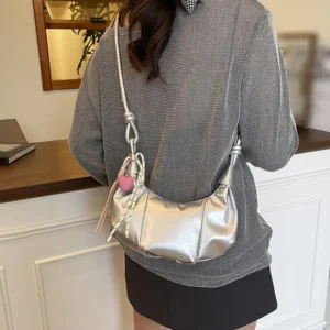 Summer Fashion Small Purse Shoulder Bag, Women's Crescent Shoulder Bag with Charm Boho PU Underarm Handbags for Travel Work 1