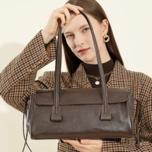 Genuine Leather Women's Shoulder Bag Large Capacity Cowhide Luxury Handbag Long Strip Black 2026 New Commuting Female Totes 1