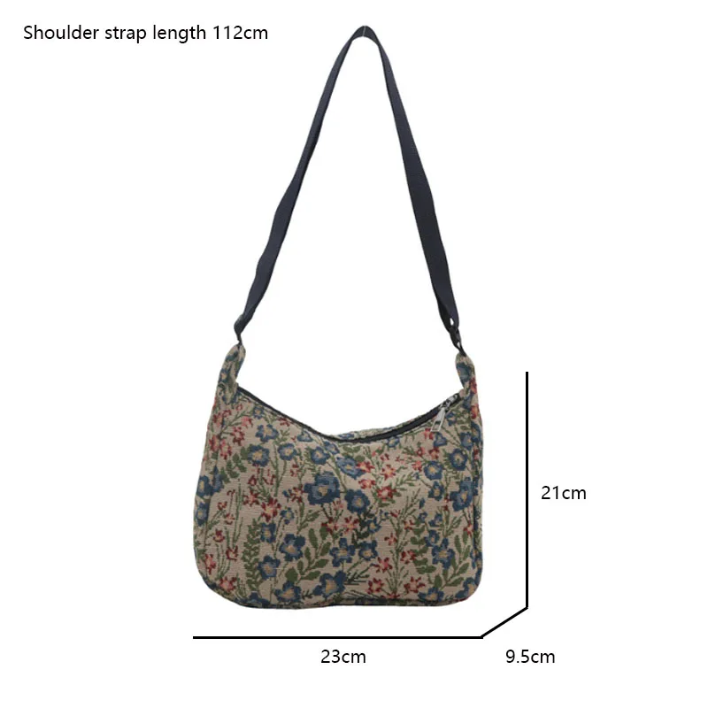 Fashion Vintage Winter New Women Lady Bag Versatile Literary Prints Cloth Crescent Pack Texture Temperament Crossbody Shoulder 6