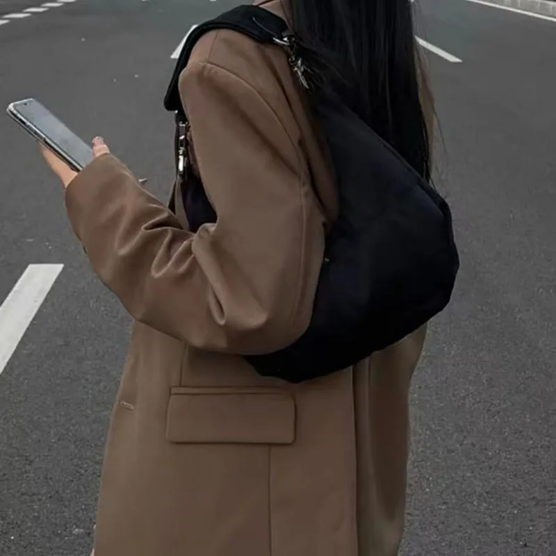 Women Retro Underarm Bag Armpit Small Shoulder Bag Soft Hobos Y2k Female Black Purse Fashion Girls Crescent Handbag 2025 New 2