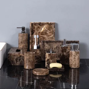 Emperador Dark Natural Marble Bathroom Set Brown Luxury Toothbrush Holder Soap Dish Soap Dispenser Bathroom Accessories 1