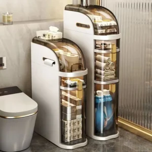 Narrow Bathroom Storage Cabinet With Waterproof Plastic Shelves Free-Standing Organizer Rack for Tight Spaces 3/4/5 Tier 1