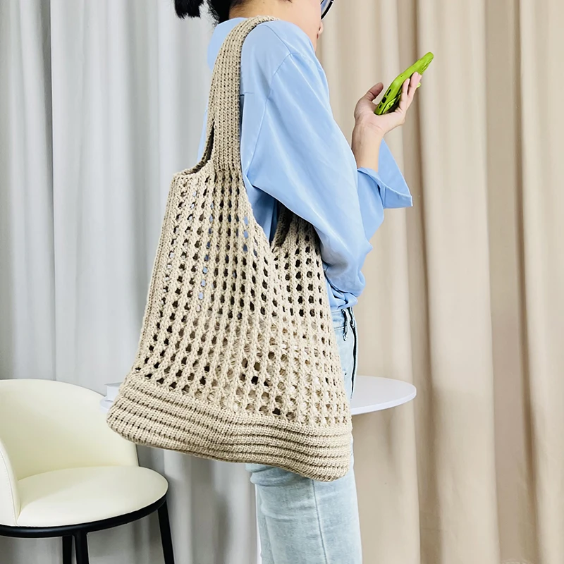 Vintage Hollow Design Woven Women Shoulder Bag Knitting Large Capacity Handbags Summer Travel Shopper Tote For Ladies Beach Bags 4