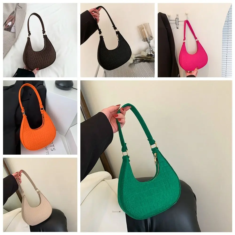 Print Crescent Moon Underarm Bag Shoulder Pouch Tote Bag Cloth Shoulder Bag Large Capacity Solid Color Felt Handbag Girls 5
